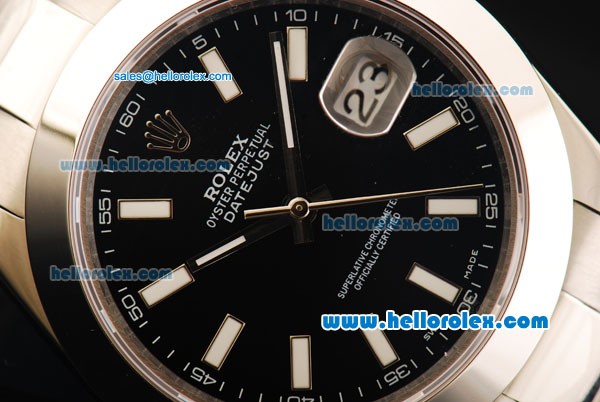 Rolex Datejust Oyster Perpetual Automatic Movement Full Steel with Black Dial and White Stick Markers - Click Image to Close